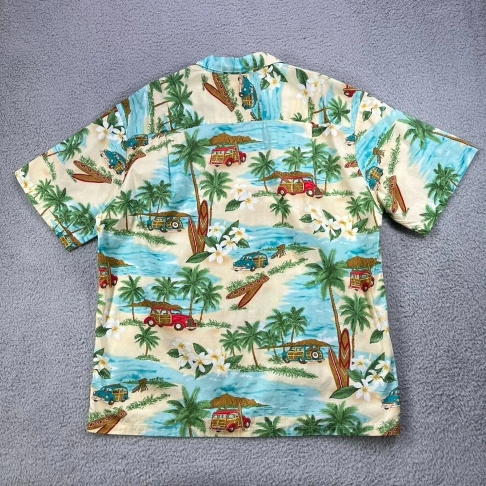Kys Hawaiian Shirt Men XL Woody Wagon Car‎ Surf Board Tropical 100% Cotton USA